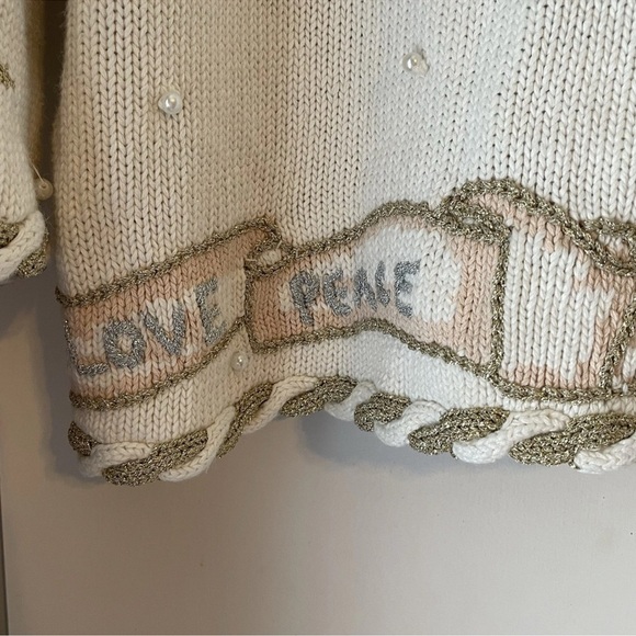 Stitches In Time Angels Peace Love Hope Button Cardigan Winter Knit Sweater  3X - Picture 9 of 16